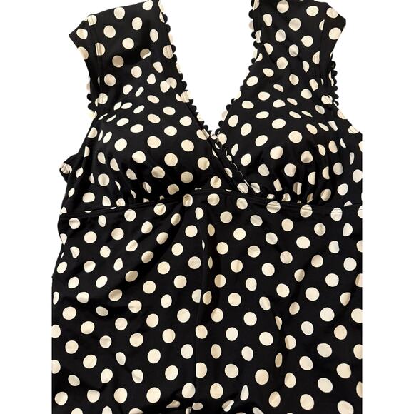 Lands’ End Black White Polka Dot Swim Tankini Top Size 16 Flattering Fit - Picture 3 of 6